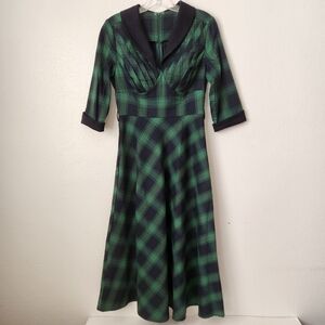 Voodoo Vixen Plaid Green & Navy Flare Dress Small
